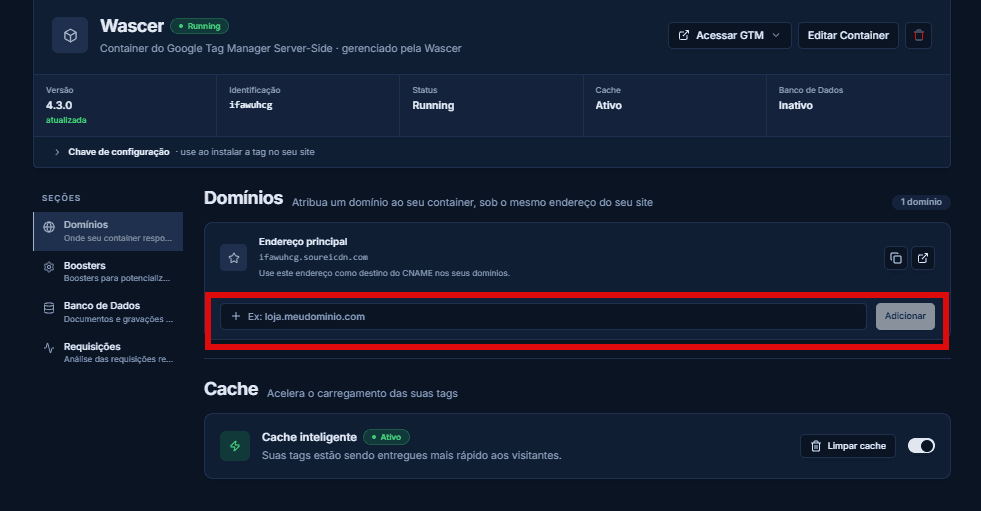 Aba Domínios do contêiner na Wascer