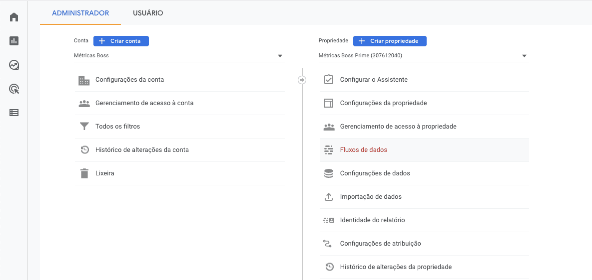 Seleção de fluxo de dados google analytics 4