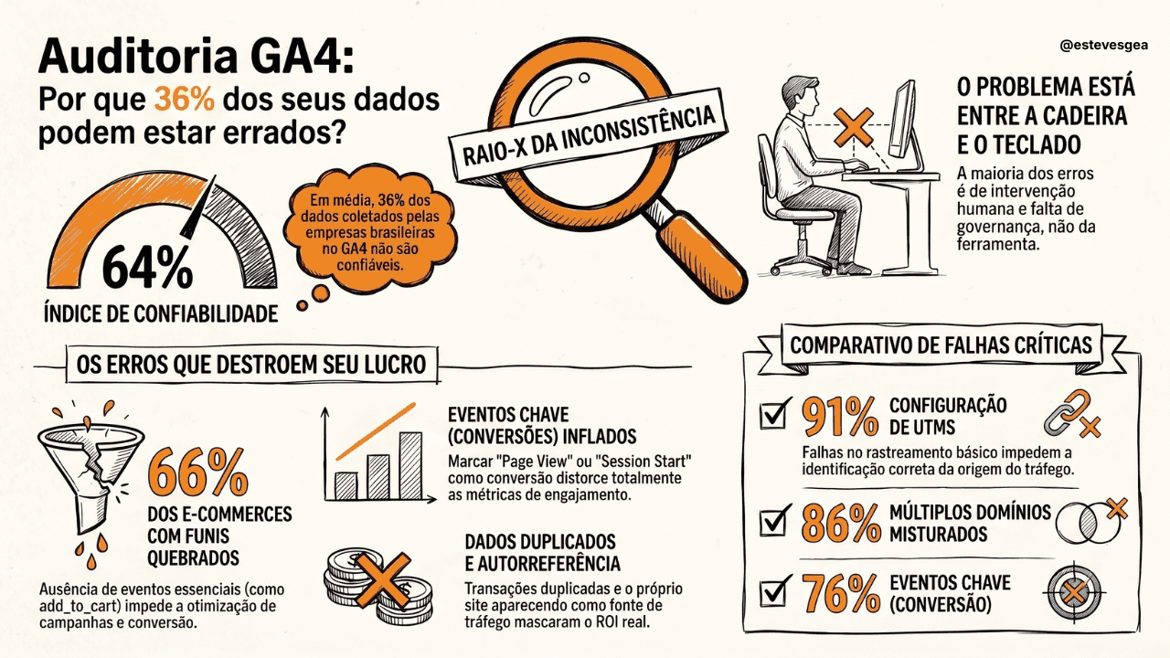 Auditoria de GA4: 64% É a Nota de confiabilidade do GA4 brasileiro